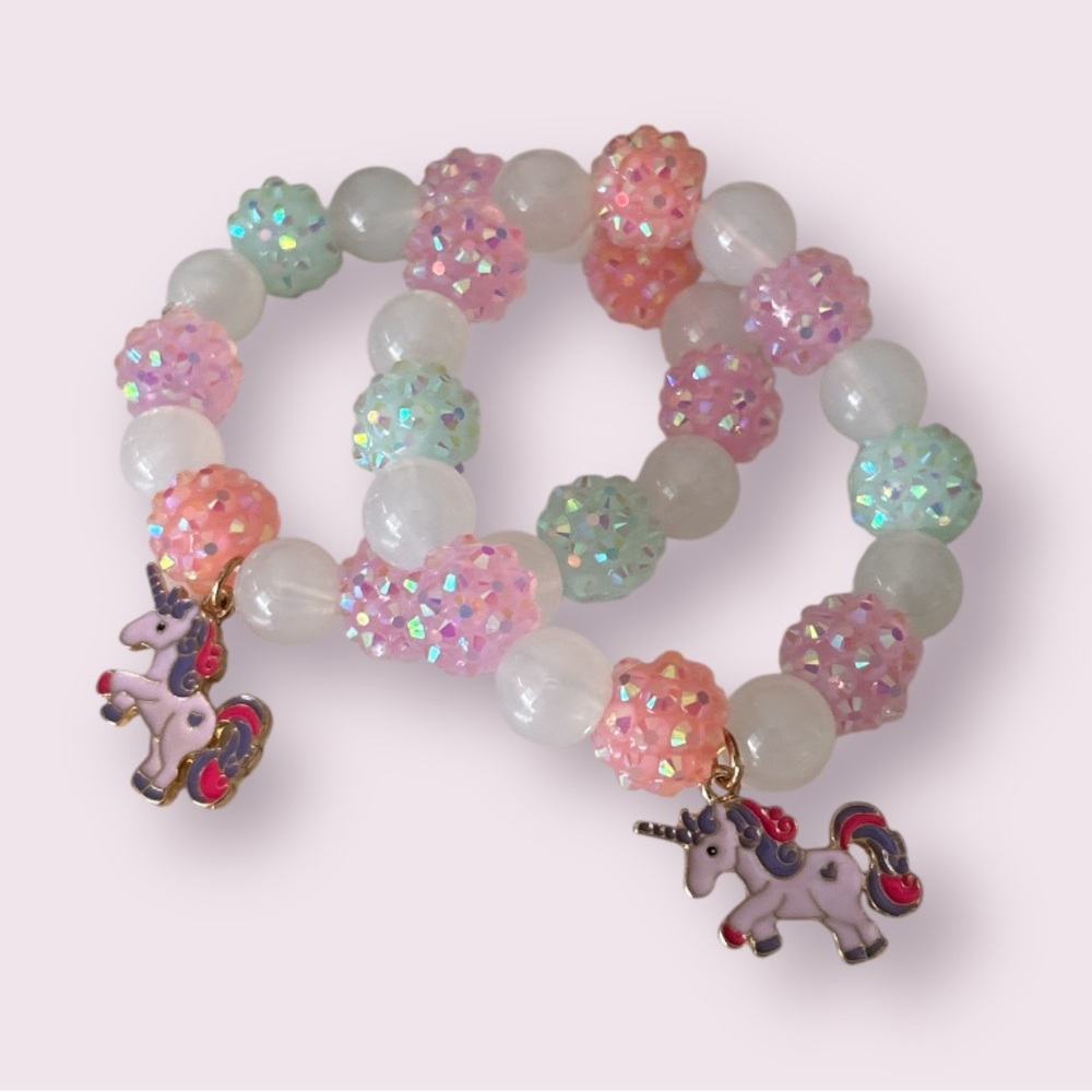 Unicorn Charm Beaded Girls Bracelet Set